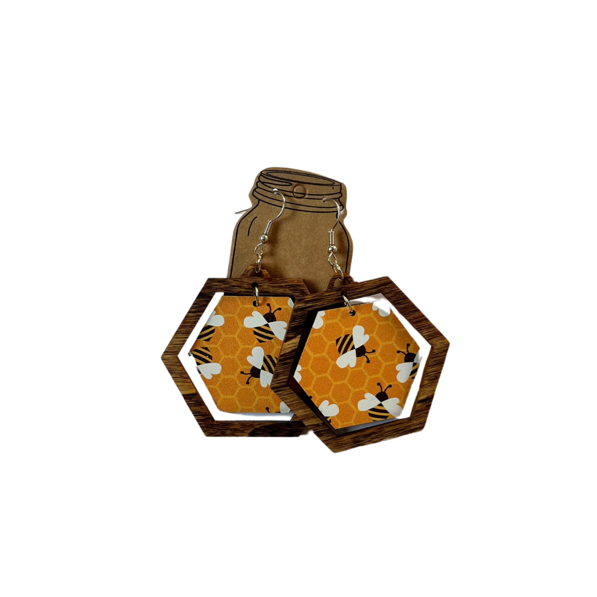 Yellow Bee Honeycomb Acrylic Hexagon Wood Earrings